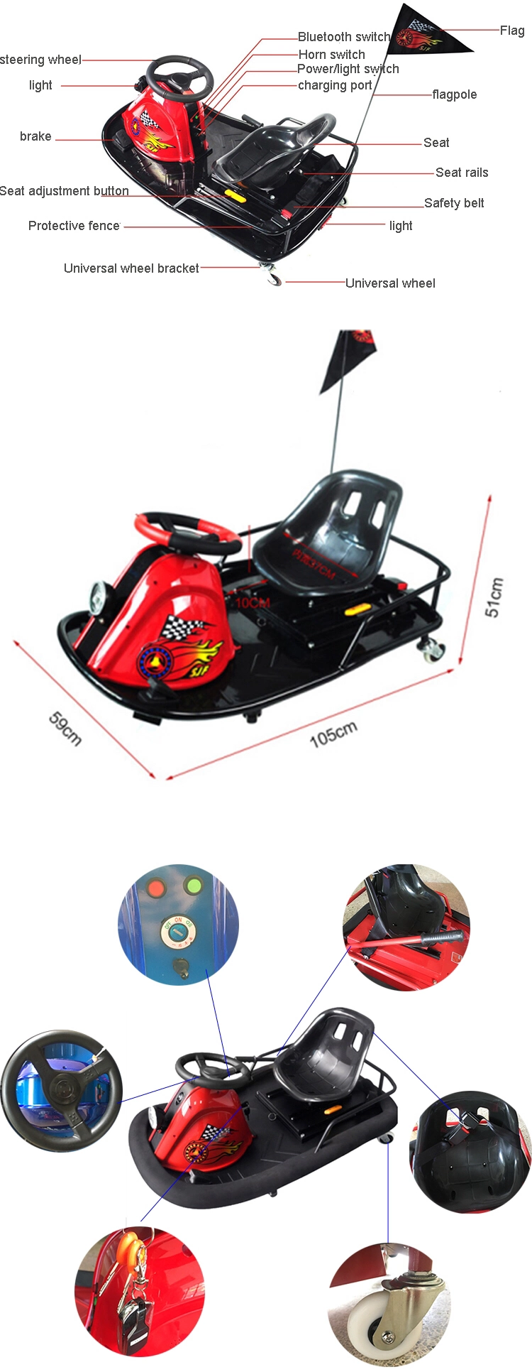 Battery Drift Cheap Racing Go Kart Electric Kart for Children